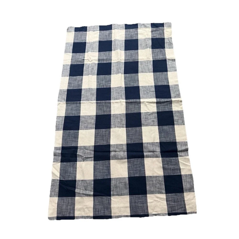 Pottery Barn Two (2) Bryce Check Drapes 50x84 Off White Bone Blue buffalo Plaid